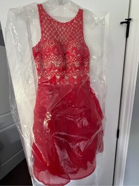 Angela & Alison Red Lace Mini Dress